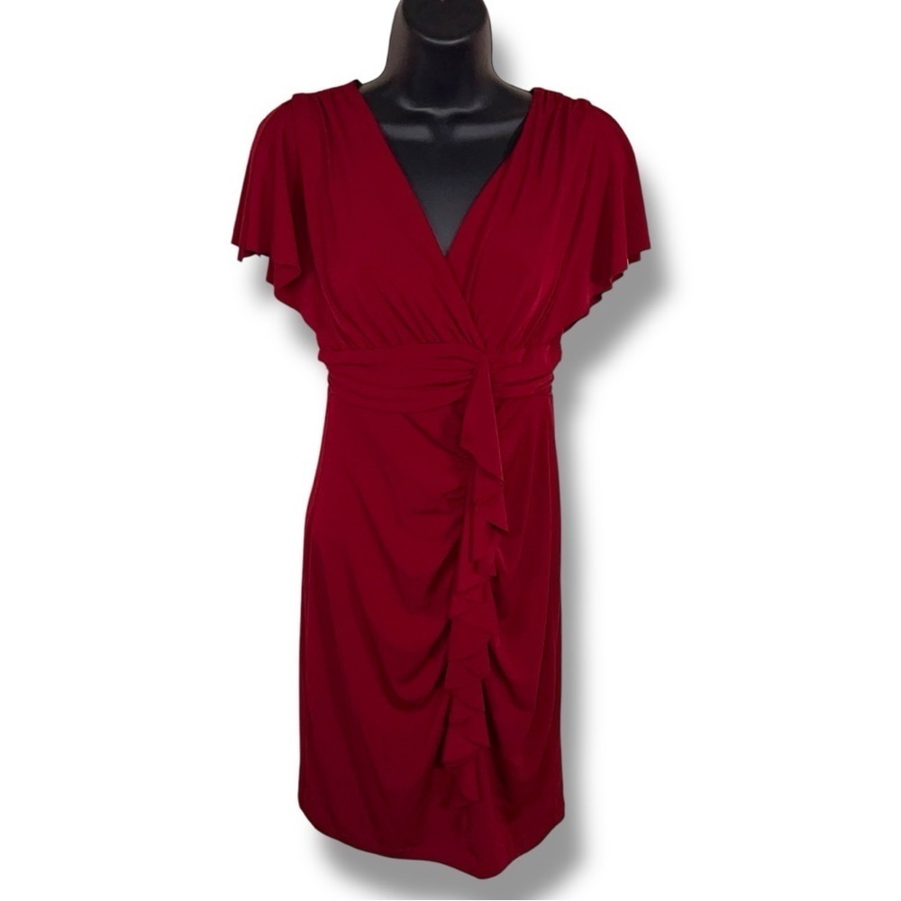 Size 4 En Focus Studio Red Y2K Era Dress Ruched Drape Style Event Party Stretch